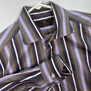 Etro‎ Shirt Mens Medium 39 Multicolor Striped Button Up Designer Made in Italy